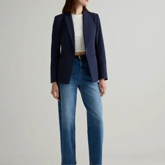 NWT Quince Navy Scuba Single Breasted Convertible Blazer - Picture 1 of 7